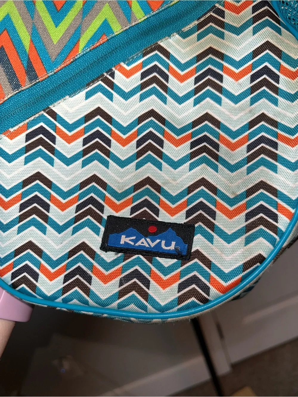 Kavu Teal Orange Lime Chevron Sling Backpack